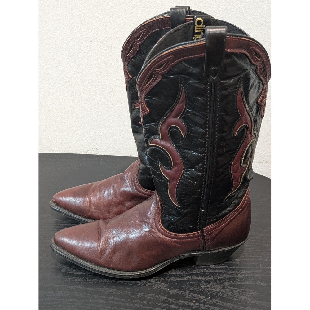 Vintage Dingo Boots Mens Size 8 Brown Black Leather Western Pointed Toe 17696